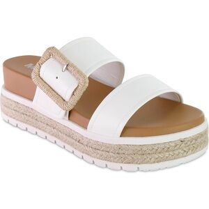 MIA White & Tan Kenzly Espadrille Platform Sandals Woven Buckle So Comfortable!